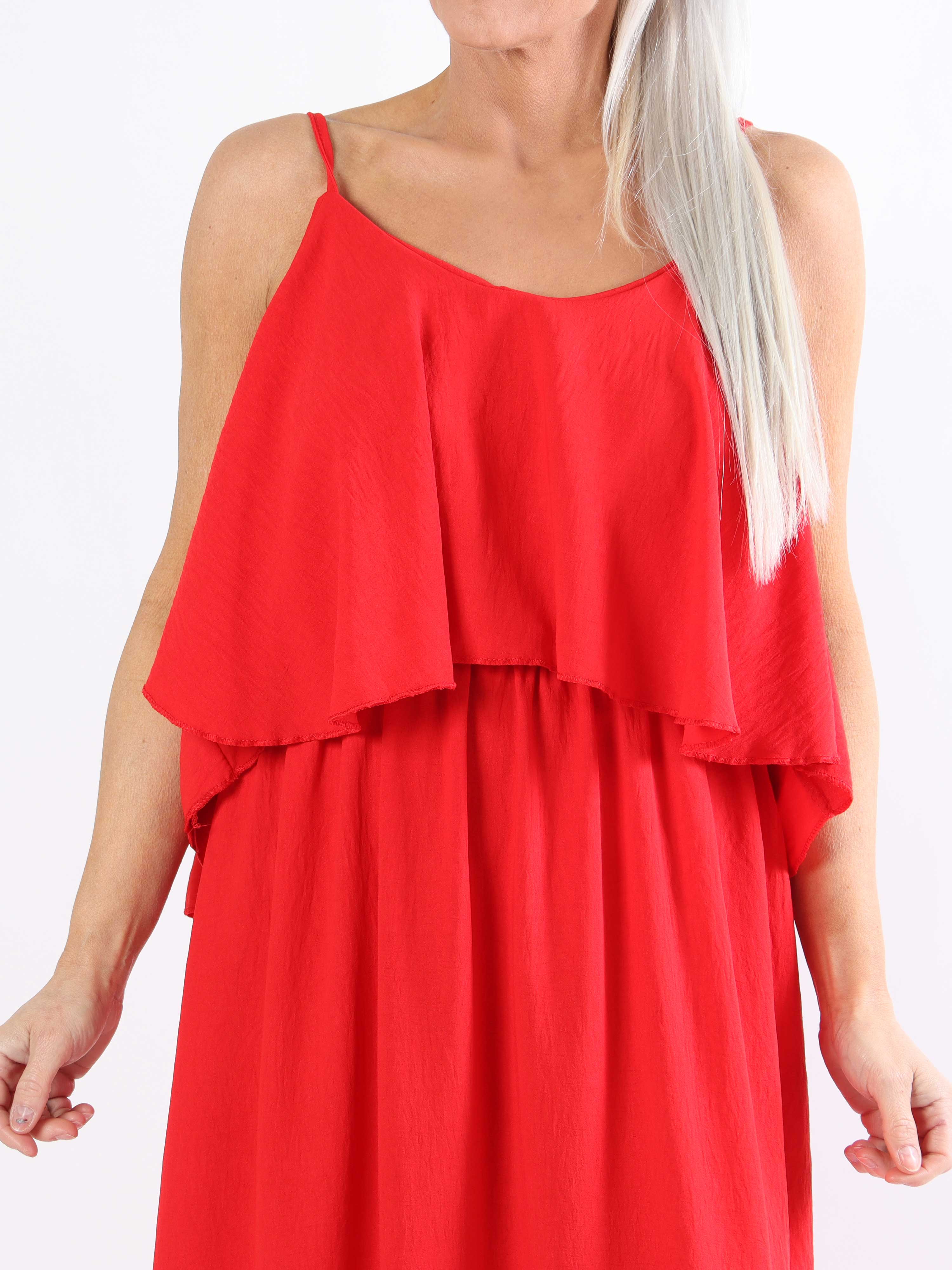 Adelisa - Lang plus size stropkjole med flæser